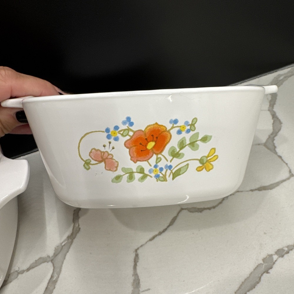 SET OF 2 Corning Ware WILDFLOWER P-43-B Small Square Casserole Dishes 5" 700 mL - Picture 3 of 8